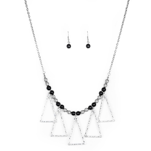 Black Terra Nouveau Beads Silver Necklace Earrings